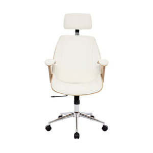 Sedia da ufficio con rotelle, effetto legno curvato e similpelle,