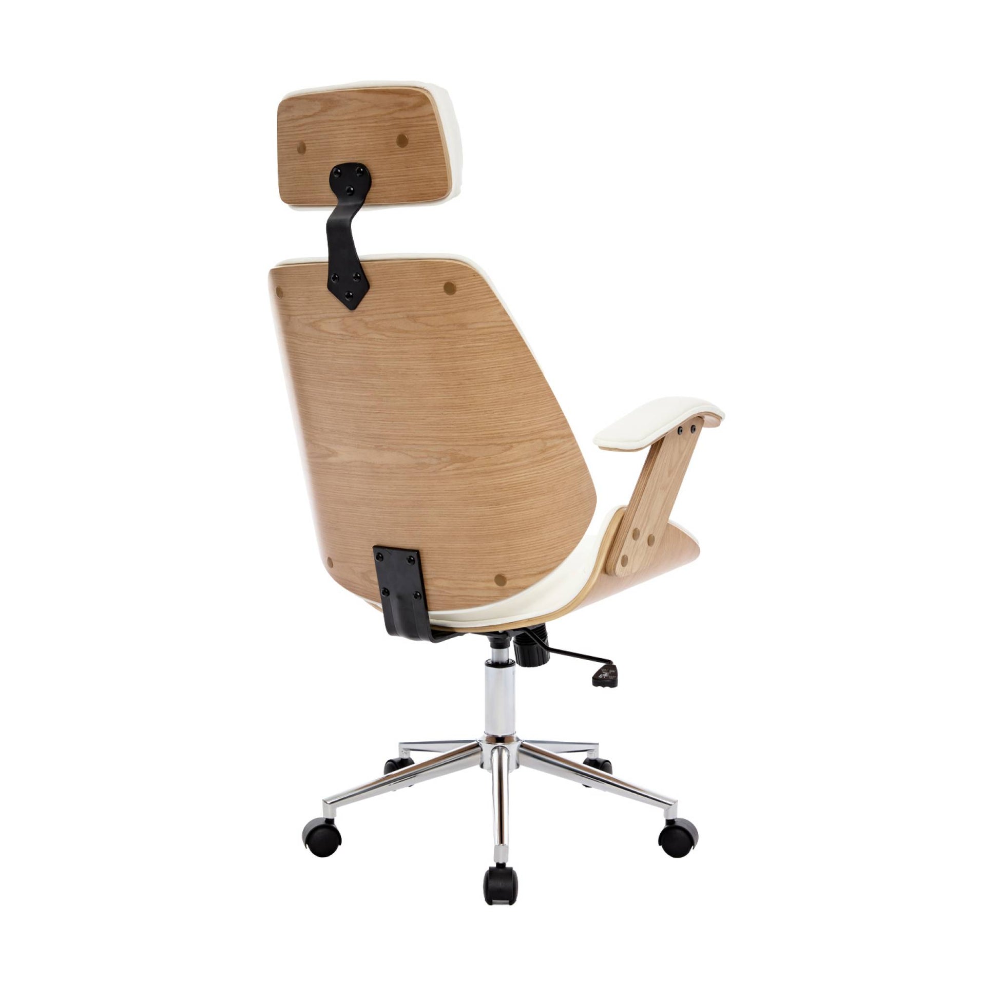 Sedia da ufficio con rotelle, effetto legno curvato e similpelle,