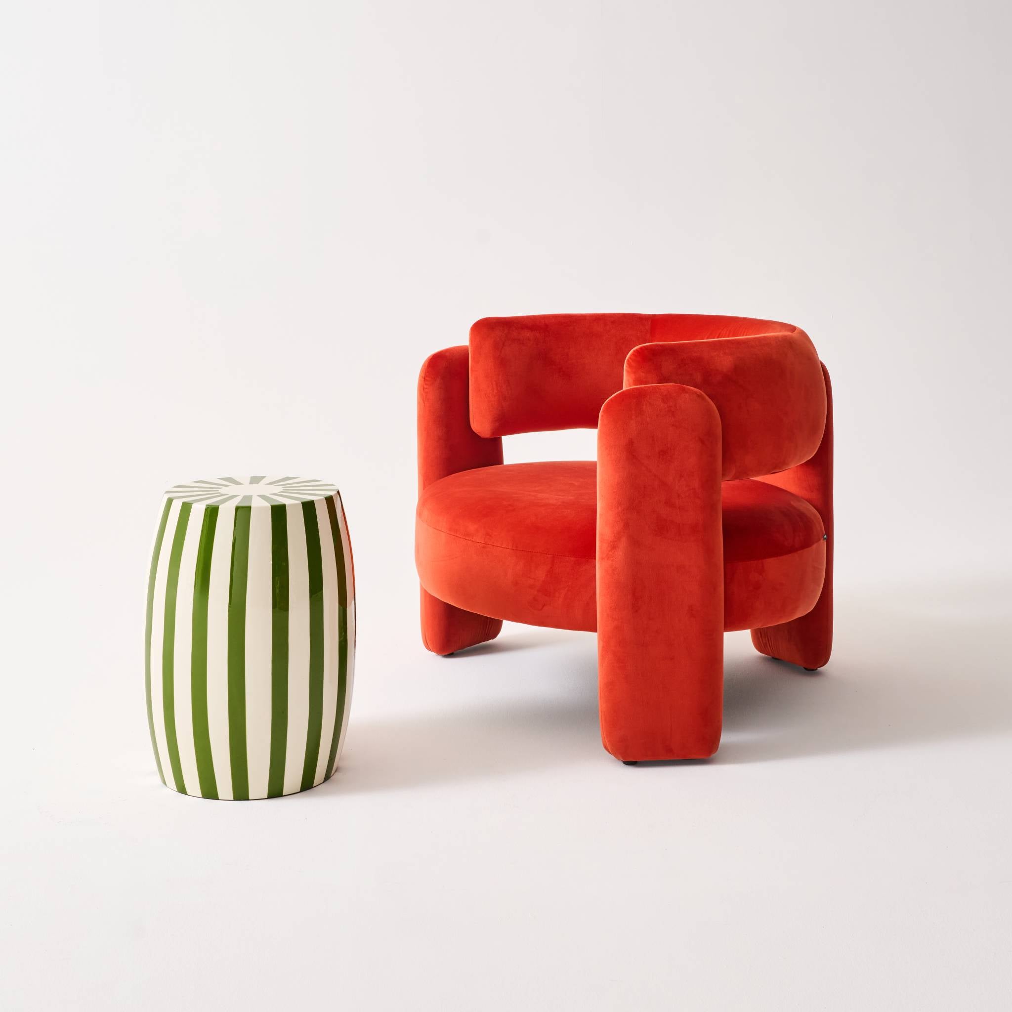 Tavolino da salotto in acciaio smaltato, righe bicolore, 46cm, verde