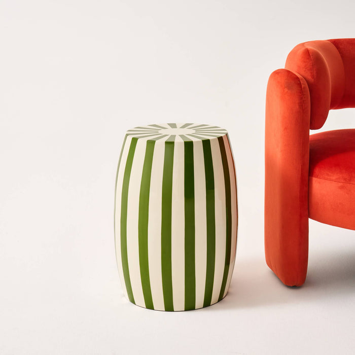 Tavolino da salotto in acciaio smaltato, righe bicolore, 46cm, verde