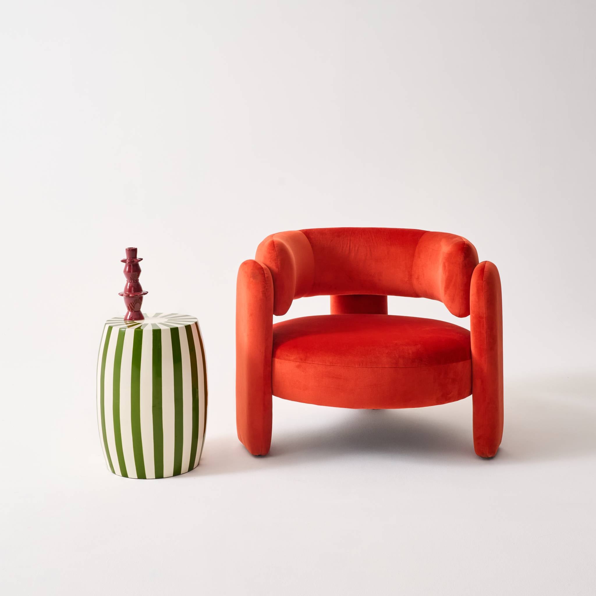 Tavolino da salotto in acciaio smaltato, righe bicolore, 46cm, verde