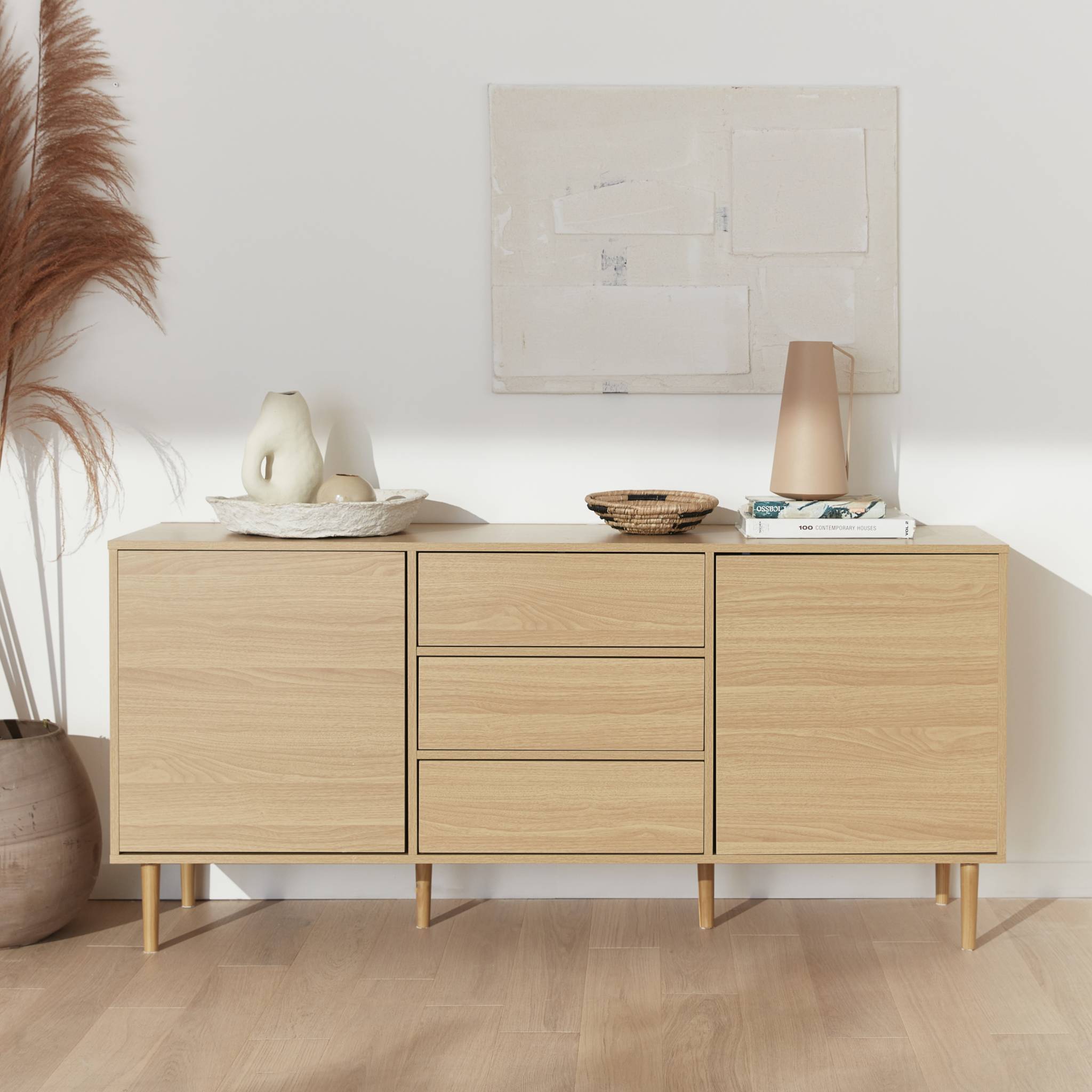 Credenza a 2 ante effetto legno, 160cm, marrone naturale