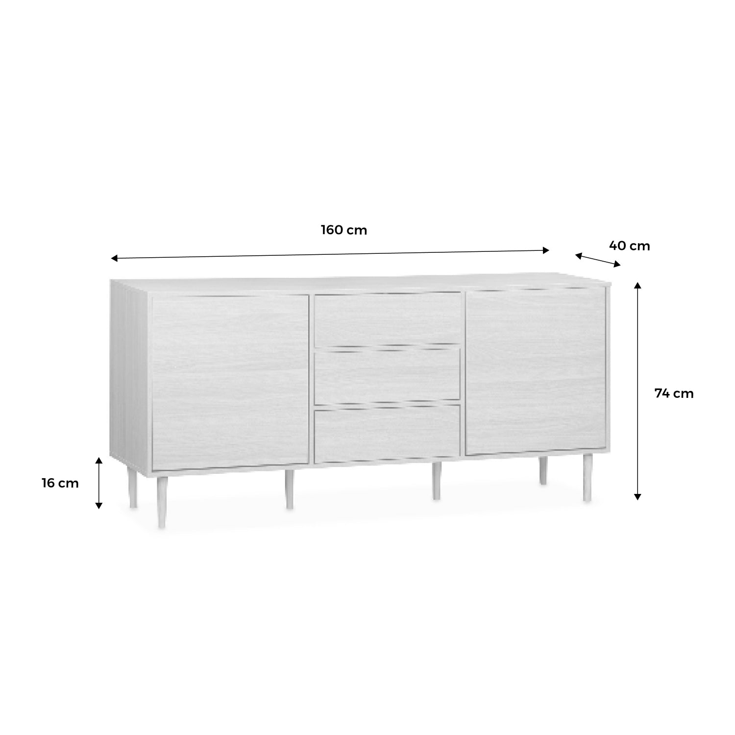 Credenza a 2 ante effetto legno, 160cm, marrone naturale