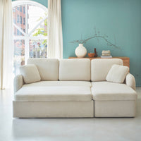 Divano letto bouclé a 3 posti , crema