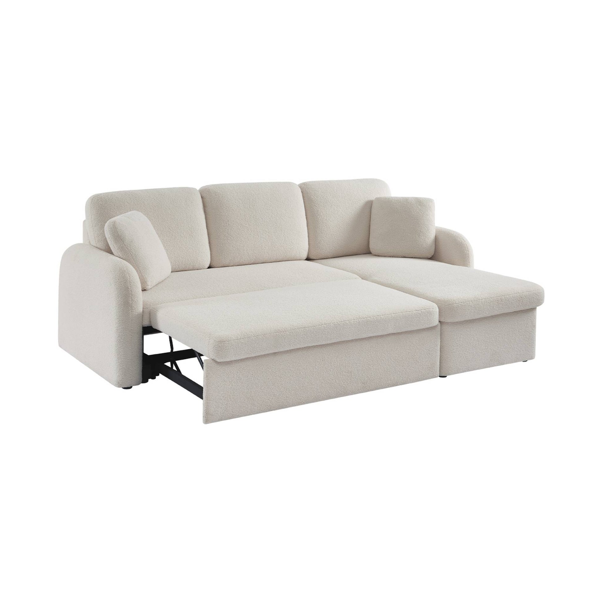 Divano letto bouclé a 3 posti , crema