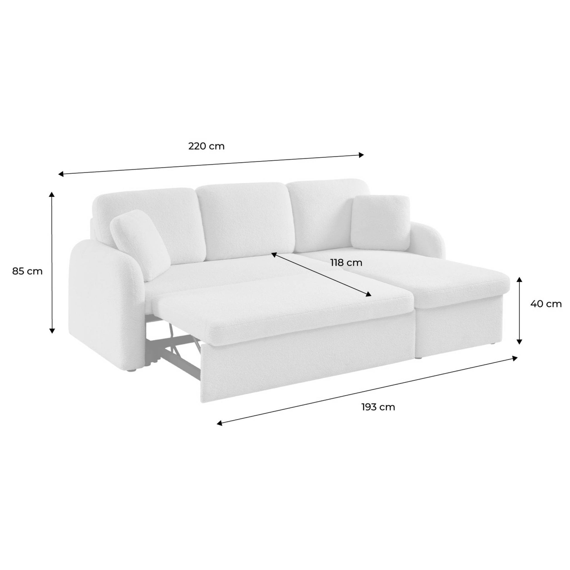 Divano letto bouclé a 3 posti , crema