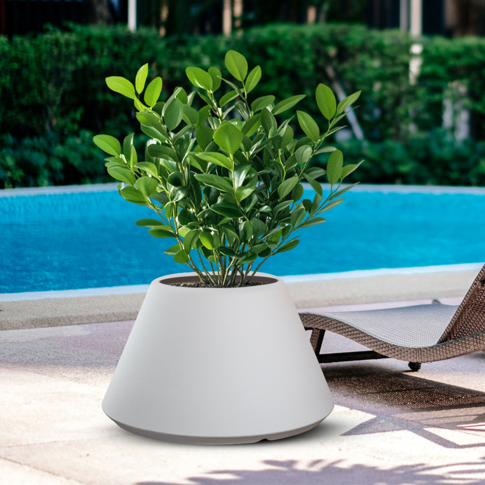 Vaso in resina da esterno interno per piante tondo conico design d.60x35h Stromboli Bianco
