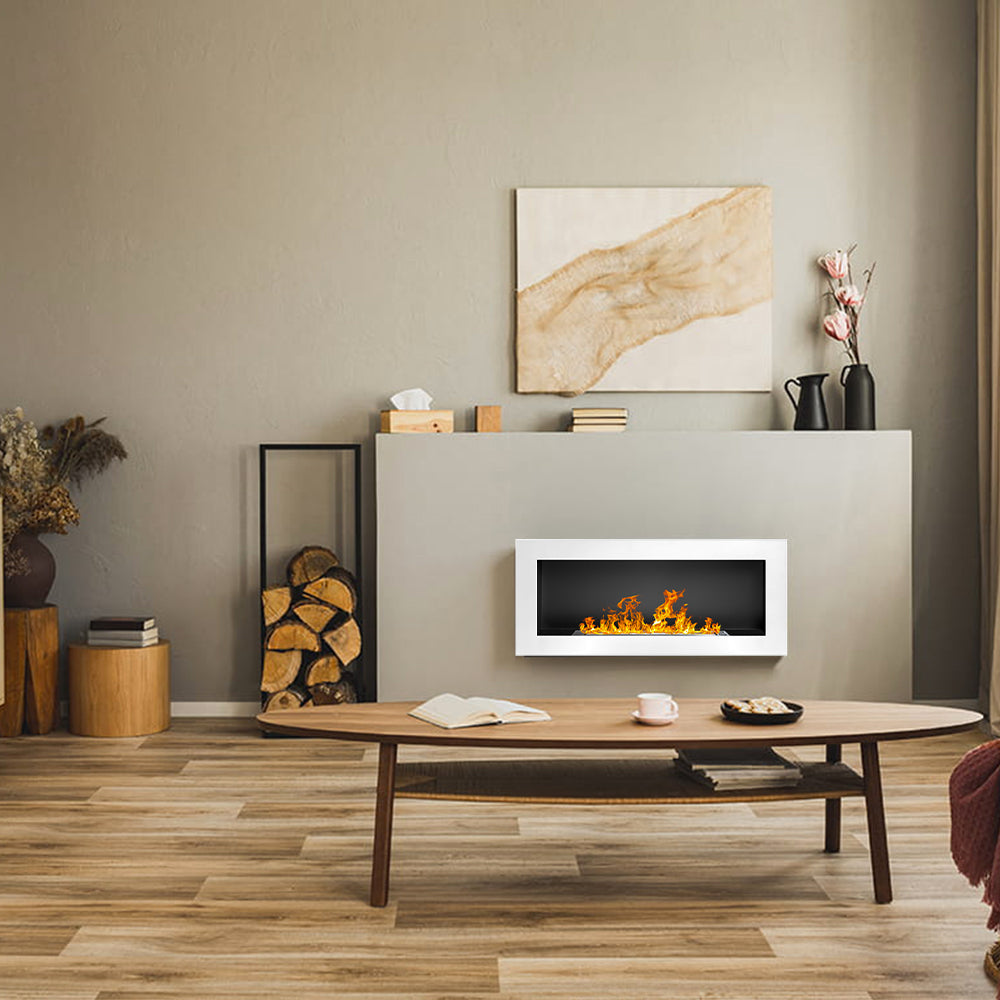 Camino a bioetanolo da parete o incasso Lucca Bianco L 90 x P 12 x H 40