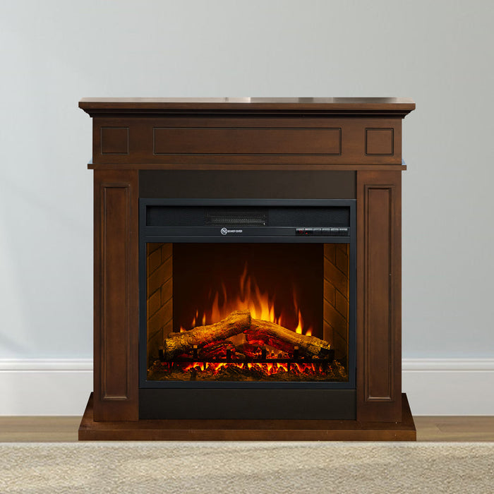 Camino elettrico caminetto da terra JEFFERSON in legno Noce L 89,5 x H90,5 x P28