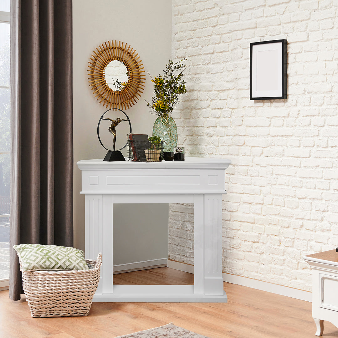 Cornice per camino ad angolo rivestimento in legno L110xP63xH102 Ford Bianco