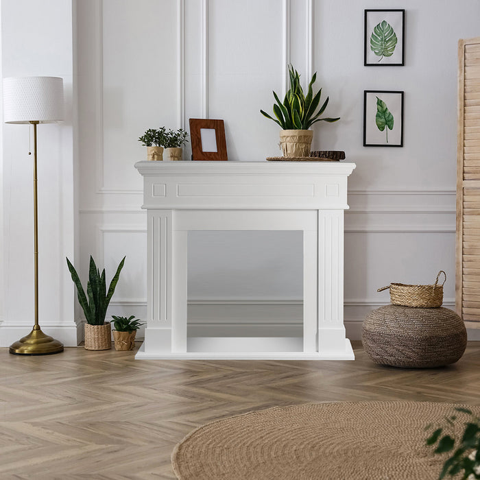 Cornice per camino rivestimento in legno L110xP36xH100 Cambridge Bianco