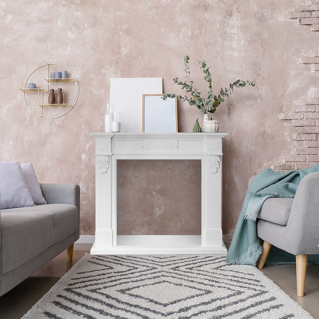 Cornice per camino rivestimento in legno L121xP38xH108 Truman Bianco