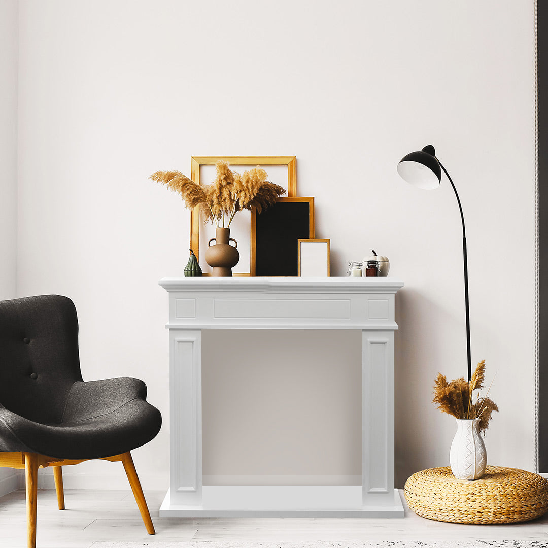 Cornice per camino rivestimento in legno L89,5xH90,5xP28 Jefferson Bianco