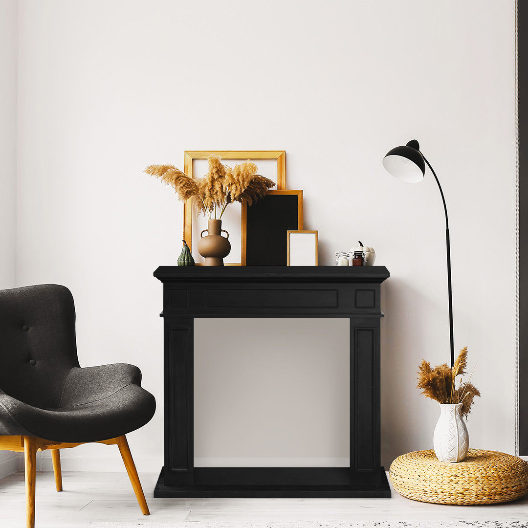 Cornice per camino rivestimento in legno L89,5xH90,5xP28 Jefferson Nero