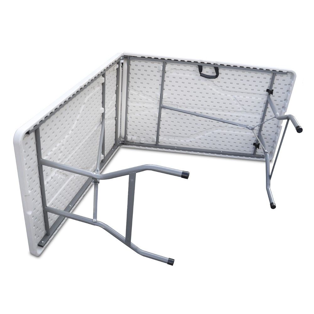 Tavolo pieghevole richiudibile a valigia in resina Bianco struttura in ferro 240X70X74 DG45064