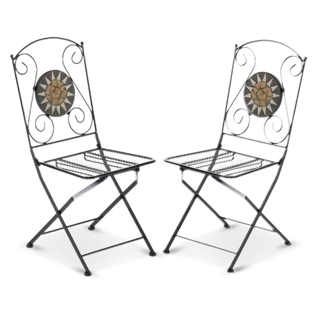 2pz Sedia pieghevole richiudibile in ferro e mosaico per esterno 06409/N2 NERO2