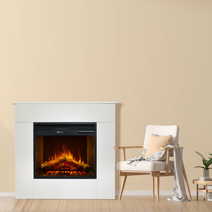 Camino elettrico caminetto da terra in legno bianco Made in Italy MICHELANGELO 96x36x90h