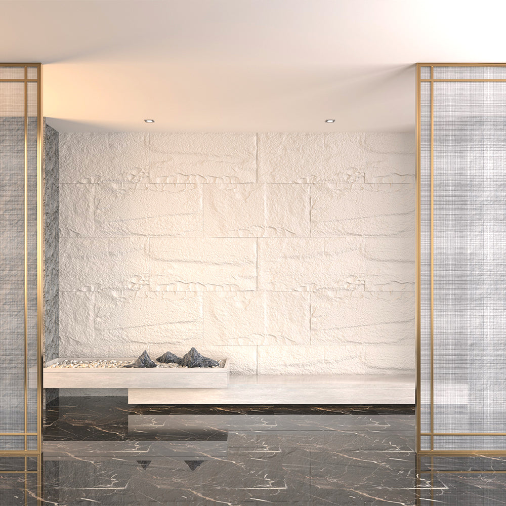 Pannello decorativo effetto roccia pietra 3D set 10 pz 7,2 mt2 rivestimento murale in PU 120 x 60 x 3 Bianco Leccese