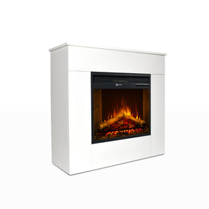 Camino elettrico caminetto da terra in legno bianco Made in Italy MICHELANGELO 96x36x90h