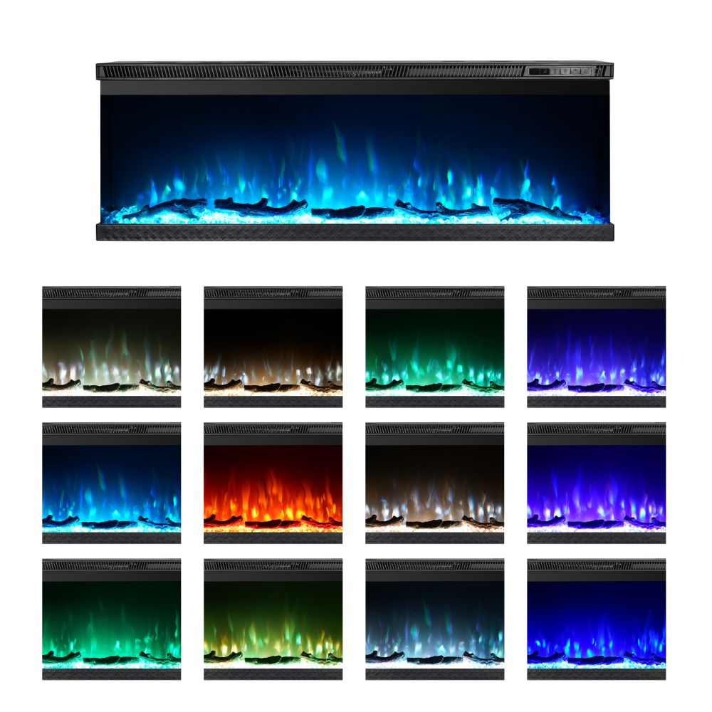 Camino elettrico da parete caminetto a incasso 3 Lati BOSTON130 L127 x P20 x H44