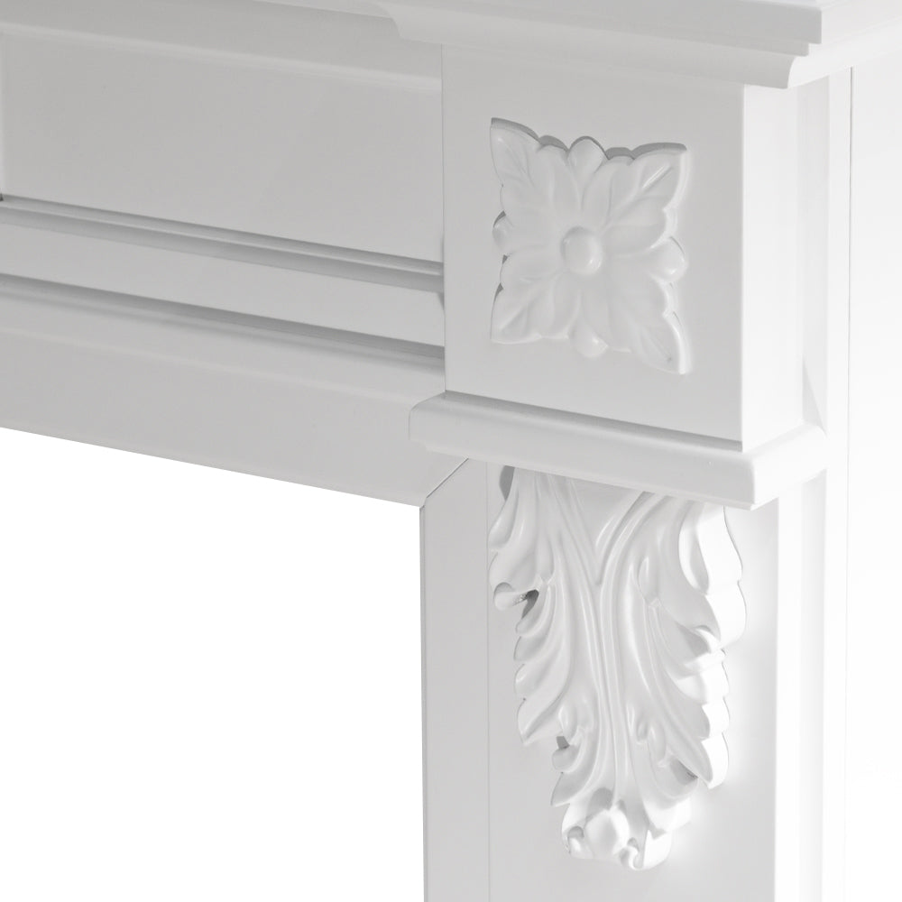 Cornice per camino rivestimento in legno L121xP38xH108 Truman Bianco