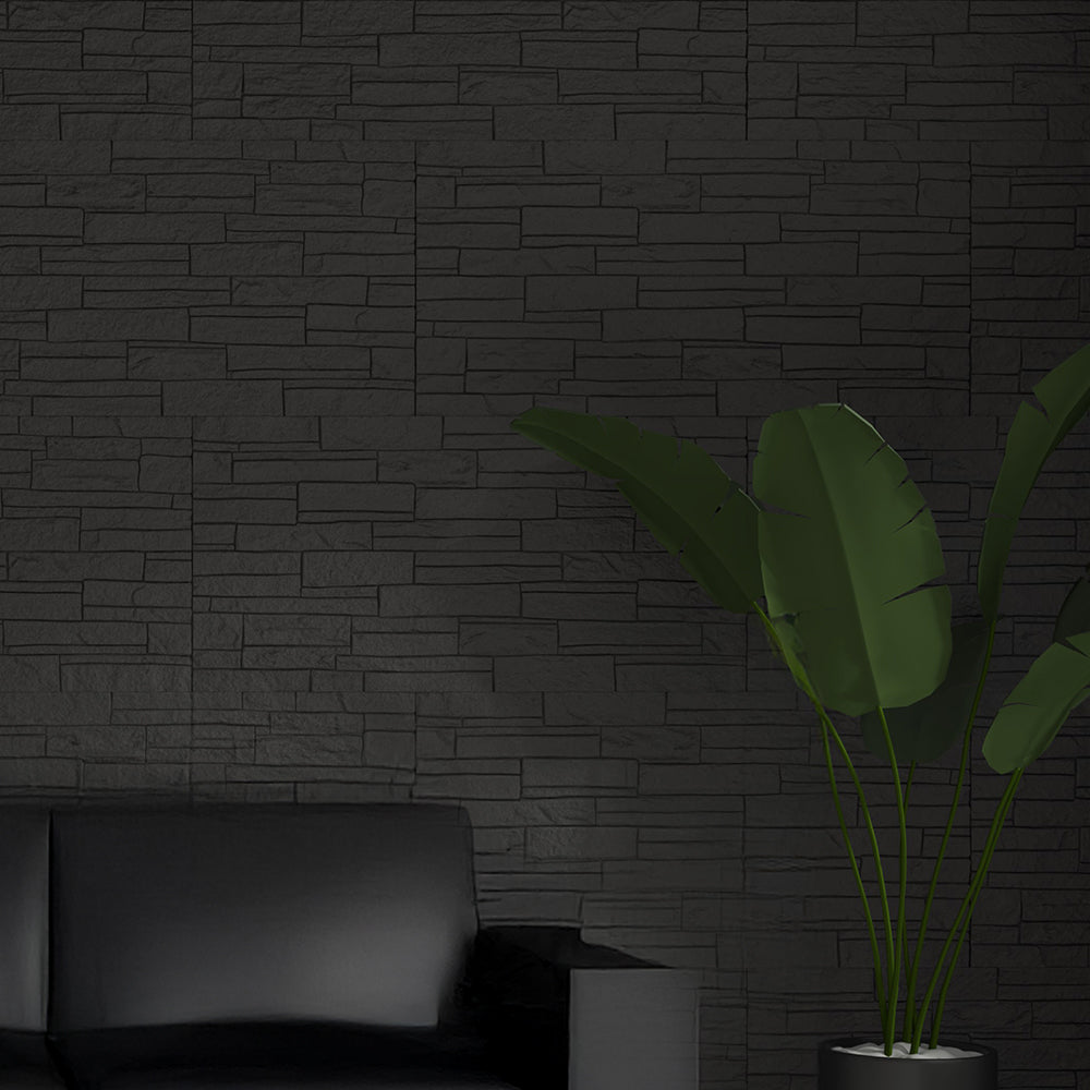 Pannello decorativo effetto pietra mattoni 3D set 12 pz 8,6 mt2 rivestimento murale in PU 120 x 60 x 2,5 Grigio Ardesia