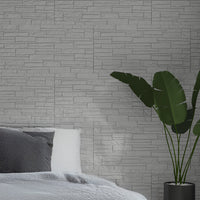 Pannello decorativo effetto pietra mattoni 3D set 12 pz 8,6 mt2 rivestimento murale in PU 120 x 60 x 2,5 Quarzite Bianco