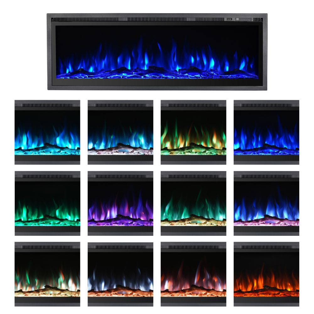 Camino elettrico caminetto da parete a incasso frontale CHICAGO130 L127 x P14 x H45