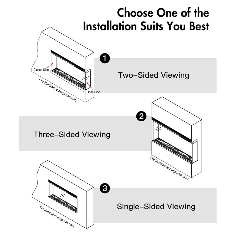 Camino elettrico da parete caminetto a incasso 3 Lati BOSTON130 L127 x P20 x H44