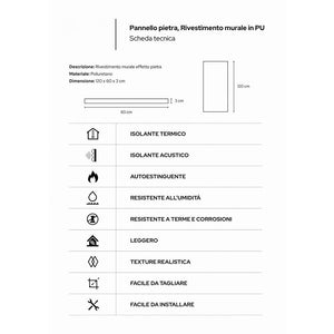 Pannello decorativo effetto roccia pietra 3D set 10 pz 7,2 mt2 rivestimento murale in PU 120 x 60 x 3 Bianco Leccese