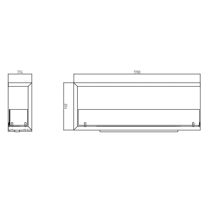 Camino a bioetanolo da incasso ad angolo biocamino angolare 120x45 SUTRI 120 SX