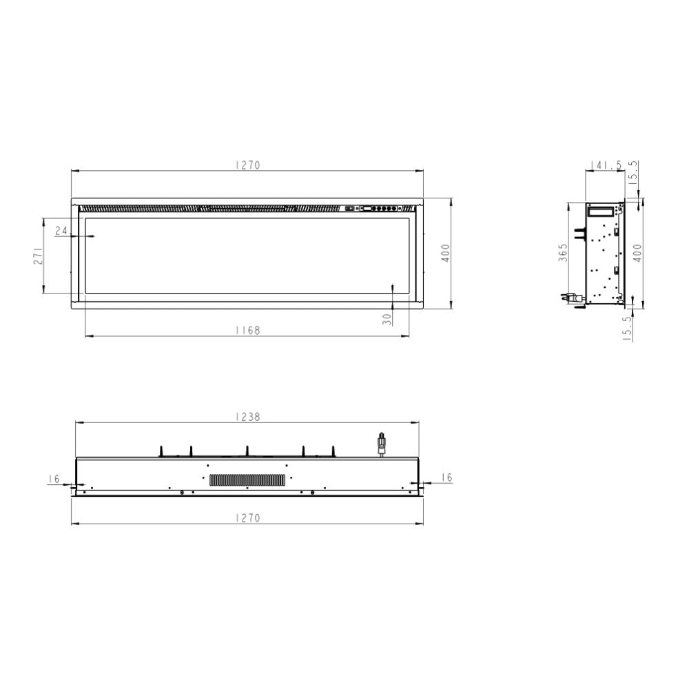 Camino elettrico caminetto da parete a incasso frontale CHICAGO130 L127 x P14 x H45
