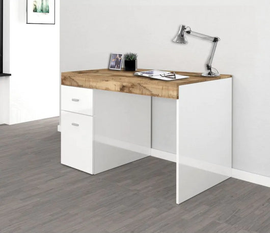 Scrivania 1 anta e 1 cassetto bianco lucido e pero, made in Italy, ZTC58687452 