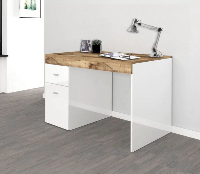 Scrivania 1 anta e 1 cassetto bianco lucido e pero, made in Italy, ZTC58687452 