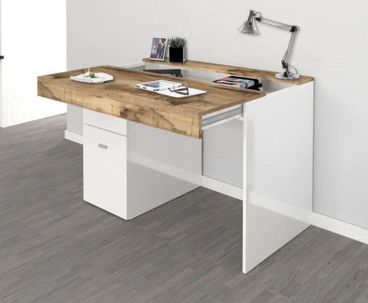 Scrivania 1 anta e 1 cassetto bianco lucido e pero, made in Italy, ZTC58687452 