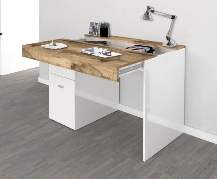 Scrivania 1 anta e 1 cassetto bianco lucido e pero, made in Italy, ZTC58687452 