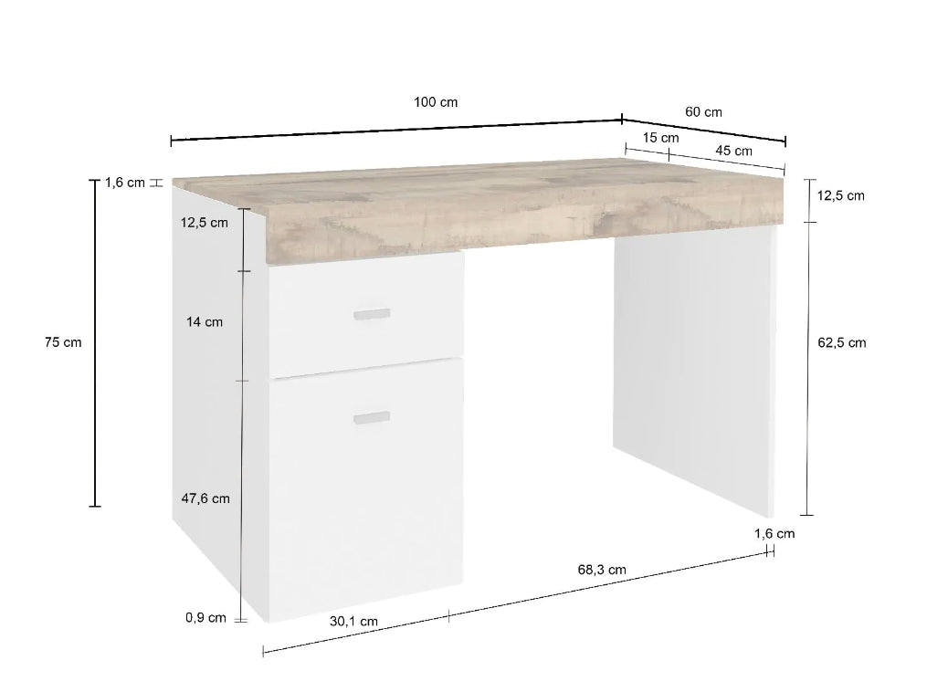 Scrivania 1 anta e 1 cassetto bianco lucido e pero, made in Italy, ZTC58687452 