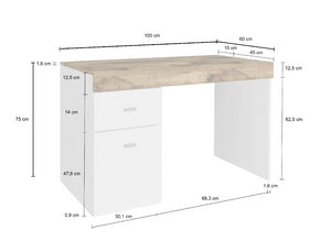 Scrivania 1 anta e 1 cassetto bianco lucido e pero, made in Italy, ZTC58687452 