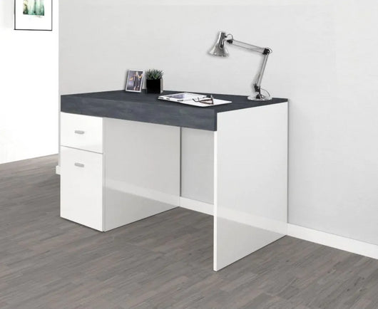 Scrivania 1 anta e 1 cassetto bianco lucido e ardesia, made in Italy, ZTC59157762