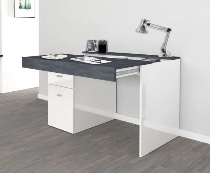 Scrivania 1 anta e 1 cassetto bianco lucido e ardesia, made in Italy, ZTC59157762