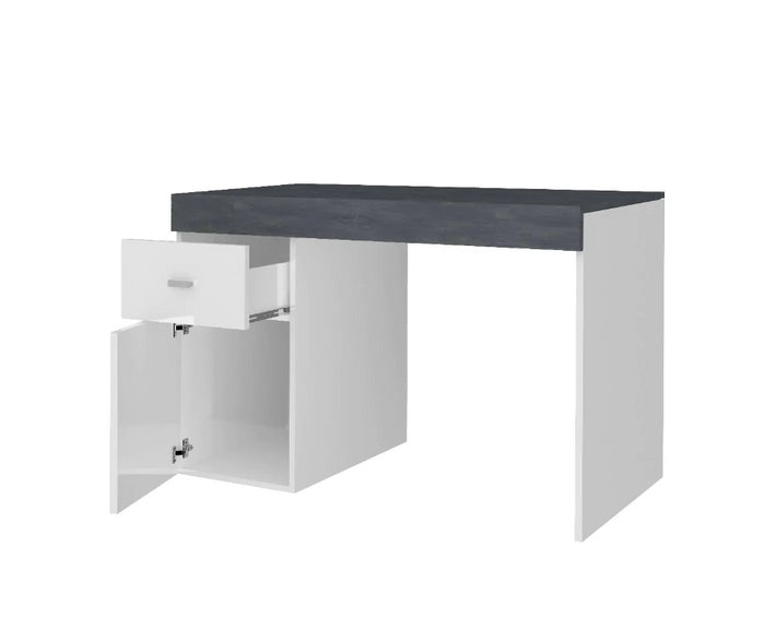 Scrivania 1 anta e 1 cassetto bianco lucido e ardesia, made in Italy, ZTC59157762