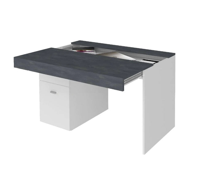 Scrivania 1 anta e 1 cassetto bianco lucido e ardesia, made in Italy, ZTC59157762