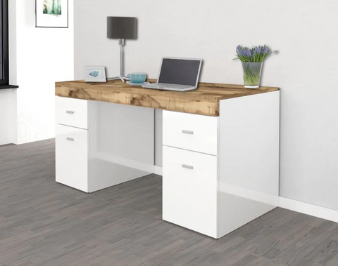 Scrivania 2 ante e 2 cassetti bianco lucido e pero, made in Italy, ZTC28686920