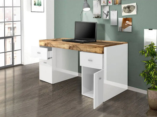 Scrivania 2 ante e 2 cassetti bianco lucido e pero, made in Italy, ZTC28686920