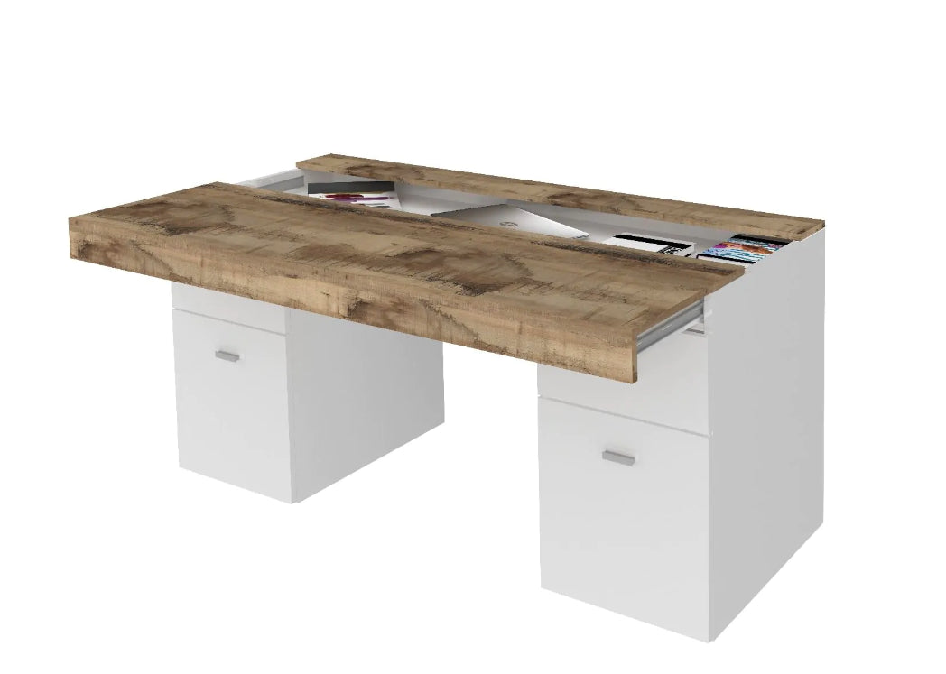 Scrivania 2 ante e 2 cassetti bianco lucido e pero, made in Italy, ZTC28686920