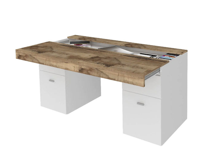 Scrivania 2 ante e 2 cassetti bianco lucido e pero, made in Italy, ZTC28686920