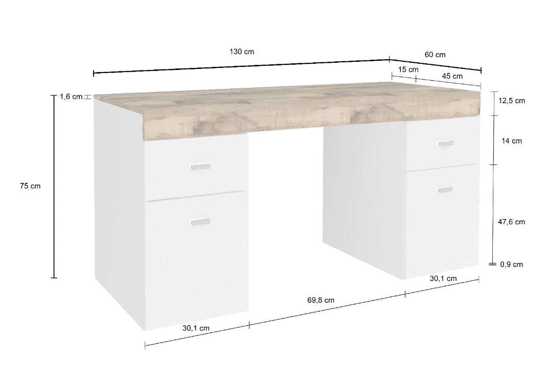 Scrivania 2 ante e 2 cassetti bianco lucido e pero, made in Italy, ZTC28686920