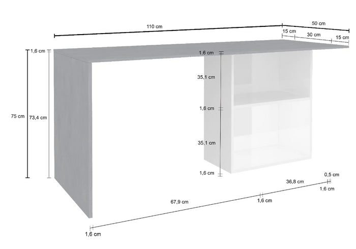 Scrivania bianco lucido e ardesia, con vani contenitore, made in Italy, ZTC66841810