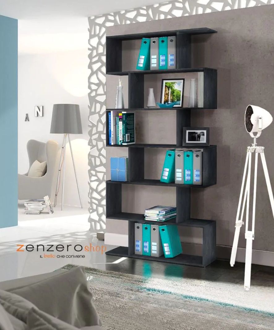 Libreria moderna verticale, colore ardesia, 6 ripiani, made in Italy, ZTC51210316
