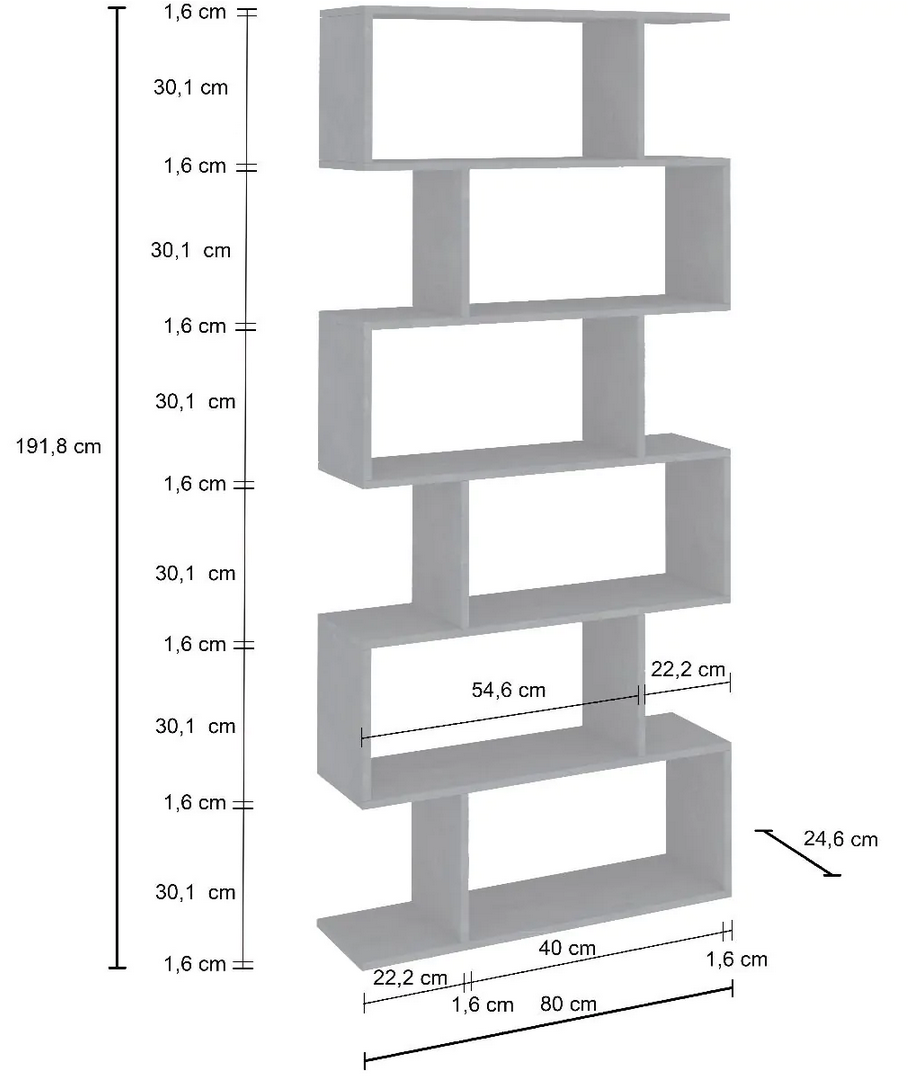 Libreria moderna verticale, colore ardesia, 6 ripiani, made in Italy ZTC51210316 